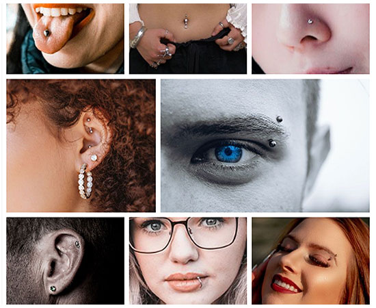 A collage of the different types of body piercings