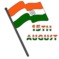 Indian Flag and the sentence 15th August for coloring