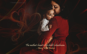 Free HD Mother's Day wallpaper with a beautiful quote on mother in the background of a caring mother