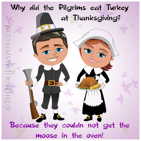 Thanksgiving Pilgrims Joke - Two pilgrims with turkey