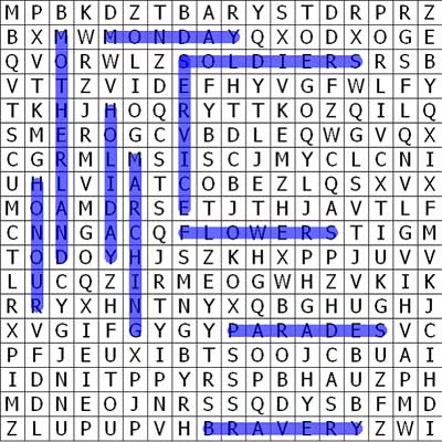 Memorial Day Word Search Answer